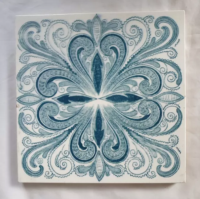 Blue & White Antique 6 Inch Tile Art Nouveau Period