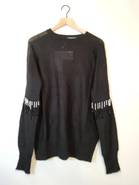 CHRISTOPHER KANE Beaded Fringe Sweater In Black. Size L