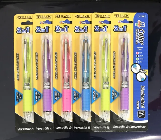 6 Packs Medium Point  2 In 1 Mechanical Pencil + 4 Color Ballpoint Pen