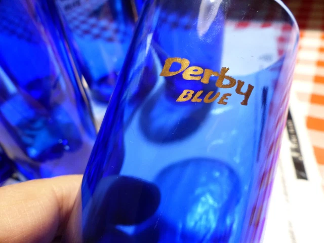 DERBY BLUE -Set di 8 bicchieri di colore blue con scritte ORO -Nuovi e perfetti-