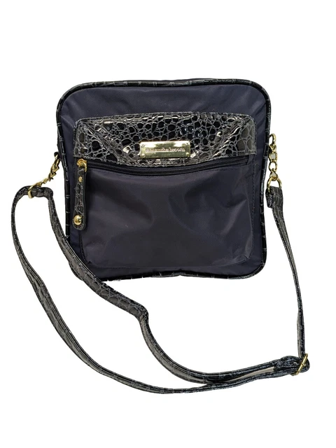 Samantha Brown Lightweight Organizer Crossbody Bag Purse Croc Trim  Navy Travel