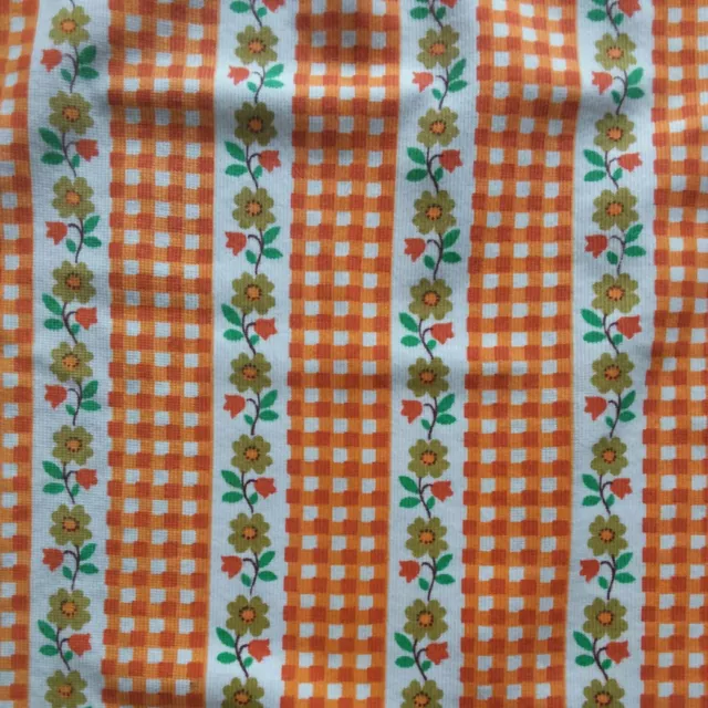 Vintage Retro 1950-60s Pair Curtains Floral Gingham Kitsch Fabric Material Long