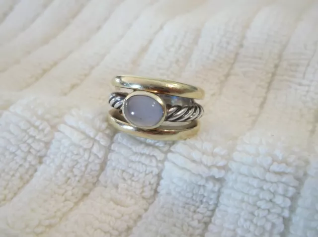 RARE DAVID YURMAN 18K Yellow Gold & STERLING CHALCEDONY Cabochon RING