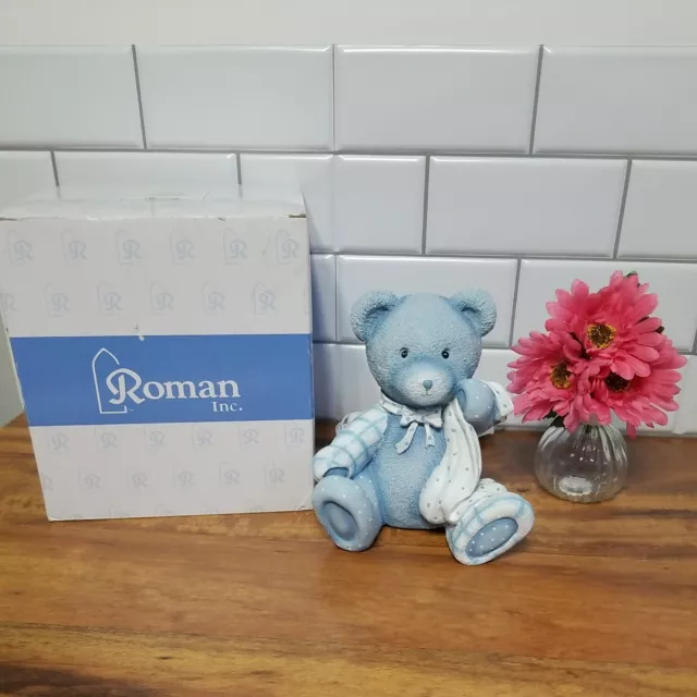 Roman Inc Child's Blue Patchwork Teddy Bear Electric Lamp Night Light Baby