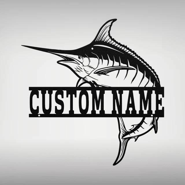 Custom Marlin Fish Metal Wall Home Decor Art Personalized Name Sign Fisher Gifts