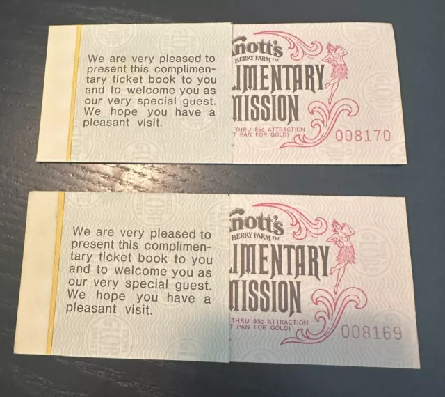 Vintage Knotts Berry Farm Complimentary Admission Tickets Total of 8