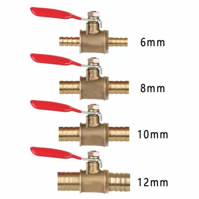 Brass Ball Valve 6mm 8mm 10mm 12mm Hose Barb Inline Water/Air/Gas Shut-off Pipe