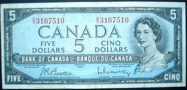 CANADA  ~ QUEEN ELIZABETH II ~  5 DOLLARS 1954 f.