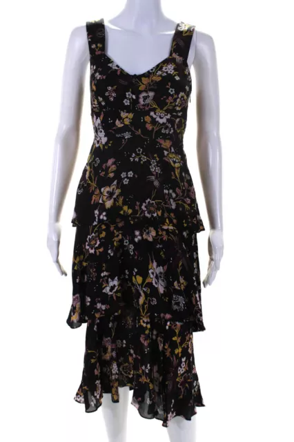 A.L.C.X Barneys New York  Womens Silk Floral Print Tiered Dress Black Size 0