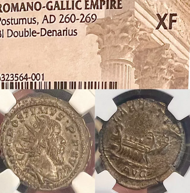 NGC Rare Postumus Galley Roman Empire AD 260 Double Denarius Ancient NGC Cert