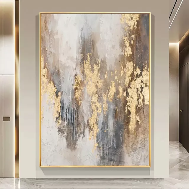 Large Gold Foil Decor Abstract Hand Painted Oil Painting Big Wall Art Shiny