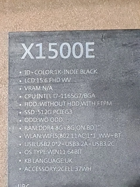 Asus Vivobook 15 X1500EA 15,6" computer portatile - unità di memoria a memoria Intel® Core™ i7, 512 GB, NERO INDIE