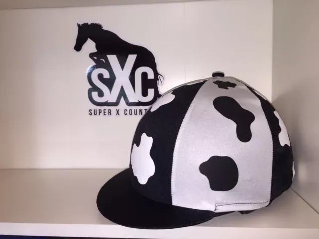 Chapeau d'équitation pompom imprimé vache SXC Moo animal fausse fourrure soie arc-en-ciel personnalisé