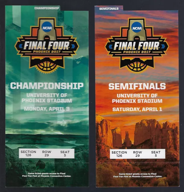 2017 NCAA FINAL FOUR and CHAMPIONSHIP FULL UNUSED BASKETBALL TICKETS - TARHEELS