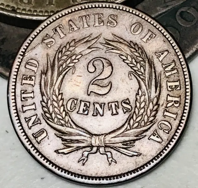1865 Two Cent Piece 2C Ungraded Choice Civil War Date US Copper Coin CC20871
