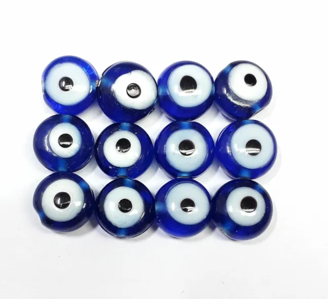 10mm Mauvais Oeil Chalumeau Desseré Verre Perforé Perles Royal Bleu Pièces 100