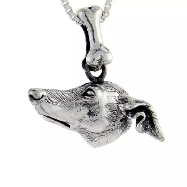 Sterling Silver Greyhound Dog Head Pendant / Charm, Italian Box Chain