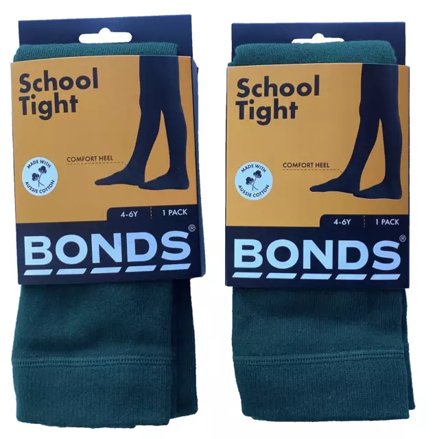 2 Pairs Brand New Girls Bonds Sz 4-6 Bottle Green Cotton School Stockings