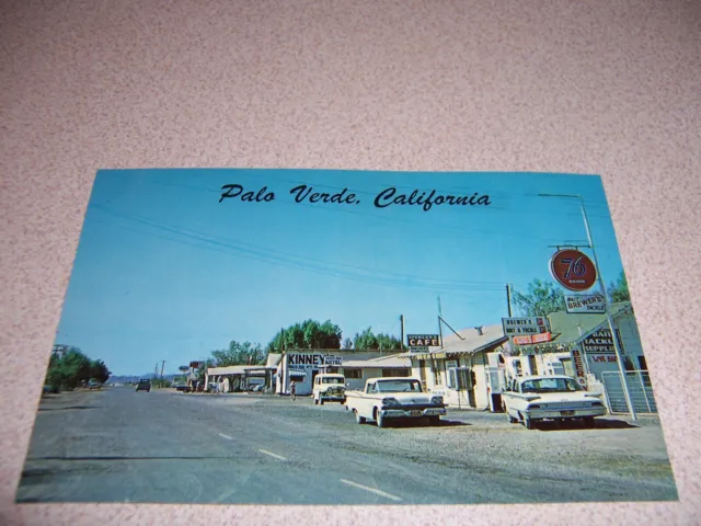 1950s MAIN STREET SCENE, DOWNTOWN PALO VERDE, CA. VTG POSTCARD