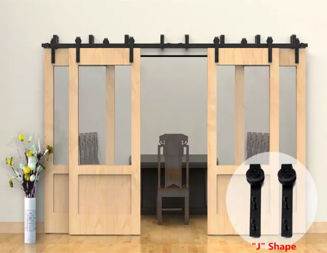 8-20FT Black Sliding Barn Wood Door Hardware Closet Track Kit For Bypass 4 Doors