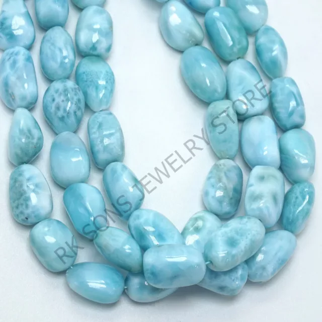 Very Rare Natural Larimar Smooth Nugget Shape Gemstone Beads AAA+ Blue Larimar