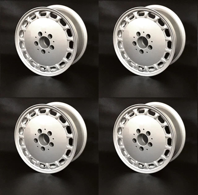 4X ALUFELGEN KANALDECKEL 7x15 ET25 Gullideckel Felgen Mercedes SL R107 ...