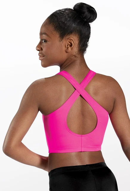 WEISSMAN Dancewear Pink High Neck Crop Top MT12636 Medium Child 10/12