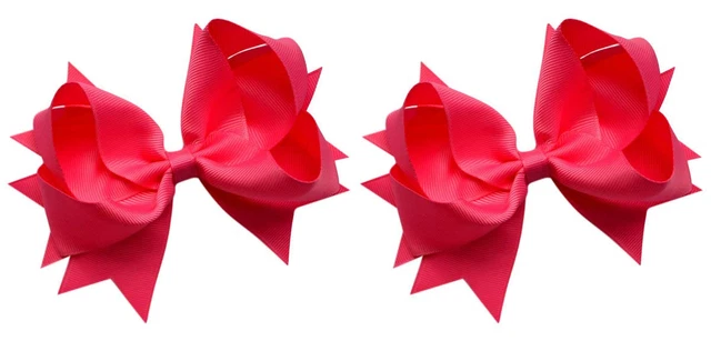 Hair Bow Set for Girls (2) 4.5 Inch Grosgrain Ribbon Hair Bows ~  (Hot Pink)