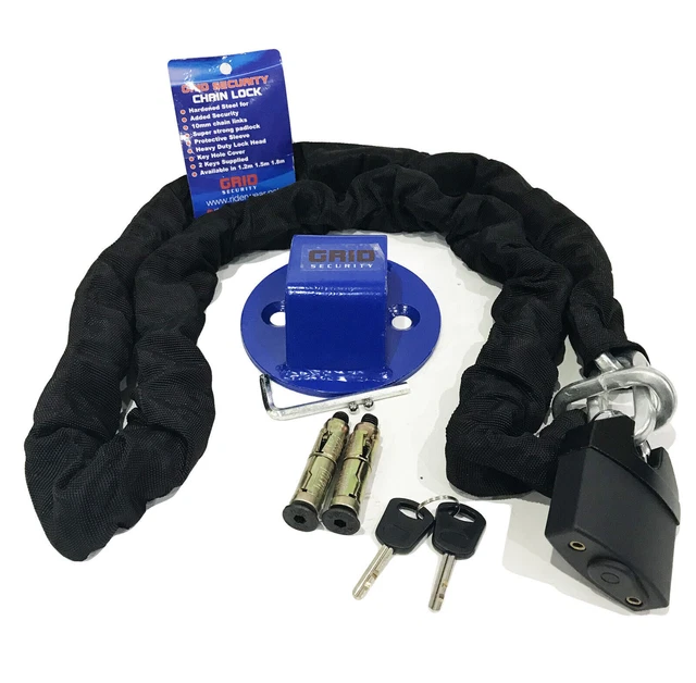Lucchetto catena moto 1,8 m sicurezza griglia resistente + ancoraggio parete terra griglia