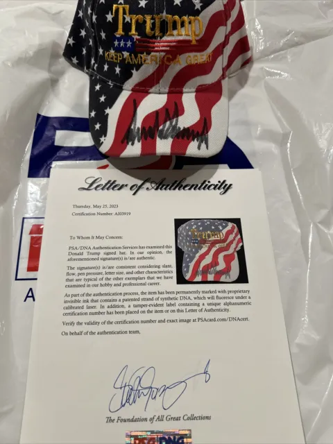 Donald Trump Autograph American Flag Keep America Hat LOA Included PSA certified