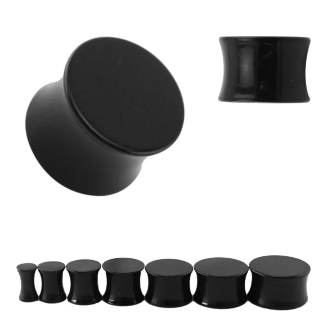 BLACK Acrylic Ear Plugs Piercing Stretchers Jewellery Tunnels Flared Saddle PL39