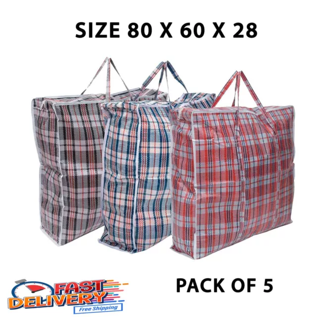 10x JUMBO LAUNDRY BAGS Zipped Reusable Large Strong Shopping Storage Bag Moving