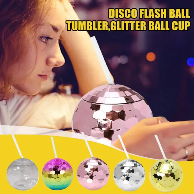 Tazas de bola de discoteca flash bola cóctel taza con tapa y suministros 4J0D fiesta W4V8