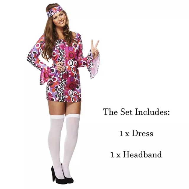 Ladies Hippie Retro Go Go Girl Costume 60s 70s Hippy Fancy Dress Adult U88130 3