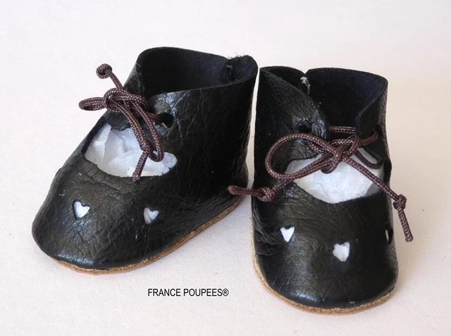 Ancienne Paire de Chaussures en Cuir souple 7 cm pour Poupée Ancienne
