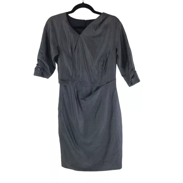 Hugo Boss Womens Sheath Dress Asymmetric Neckline Half Sleeve Wool Blend Gray 4