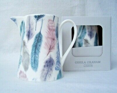 Gisela Graham Gisela Graham Bone China Cream/ Milk Jug H10cm Feather Design In Grey Box 