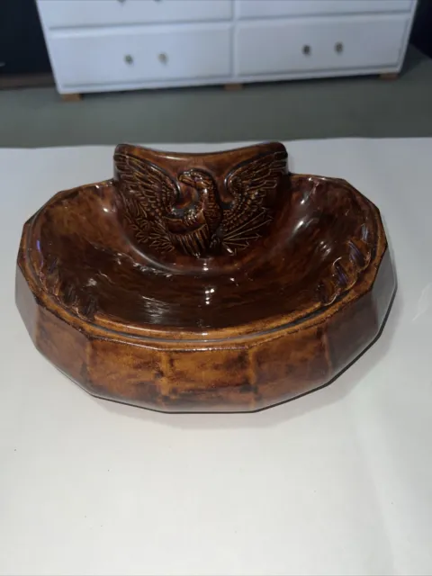 vintage brown ceramic art pottery mid century modern eagle ashtray tobaccicana