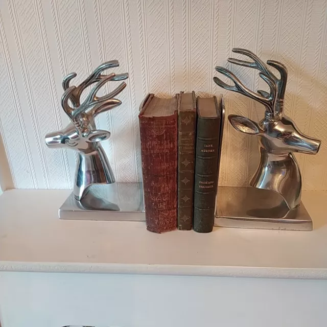 Deer Polished Alloy  Bookends, Minor Wear & Tear  Please See Photos