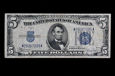 Tough $5 1934C Mule bp 637 blue seal Silver Certificate M29367395A series C