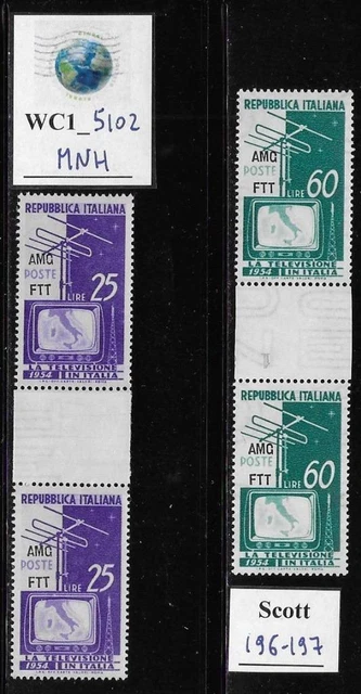 WC1_5102. TRIESTE FTT. Gutter pairs 1954 START TV SERVICE set. Scott 196-197.MNH