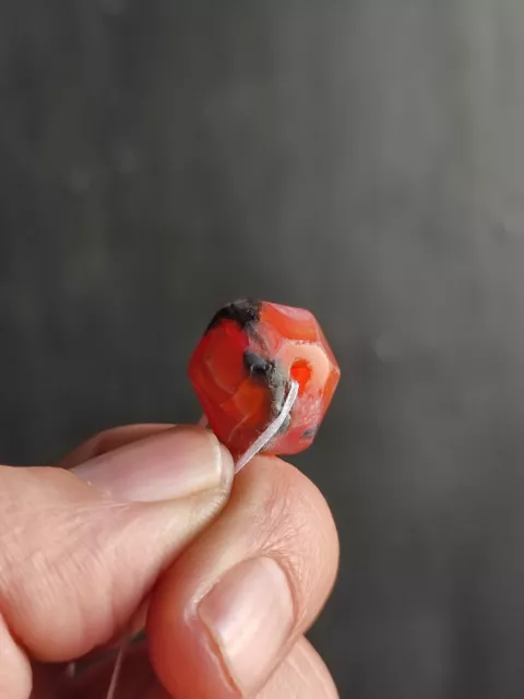 Antique Faceted Agathe Bead + 2000 years old , Carnelian ,