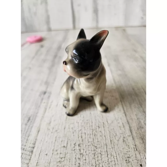 Vintage bulldog puppy dog figurine statue porcelain decor sitting spotted black