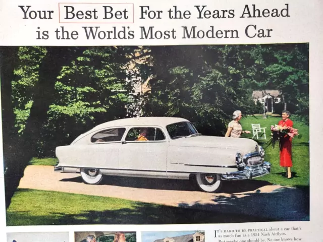 Best Bet Nash Airflyte Statesman Car Vintage 1951 Magazine Ad Print Automobile