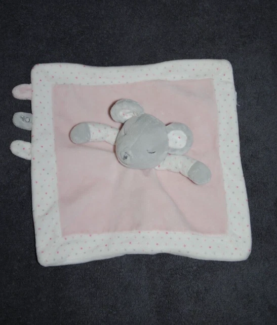 Doudou Plat Souris Rose Blanc Pois OBAIBI OKAIDI Yeux Fermés Dormeurs TTBE