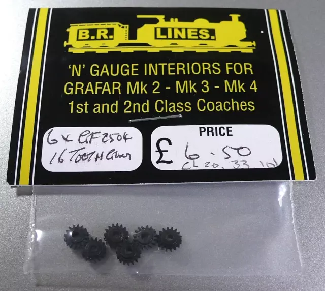 BR LINES FOR GRAHAM FARISH -N GAUGE -6 x GF2504 16-TOOTH GEARS FOR CL.20,33,&101