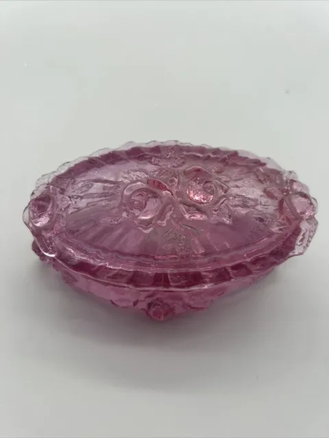 Fenton Cabbage Dusty Rose Pink Glass Covered Trinket Box Oval Footed Dish 5”