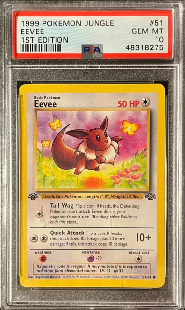 1st Edition Jungle Eevee Pokemon Card None Holo PSA 10 Gem Mint
