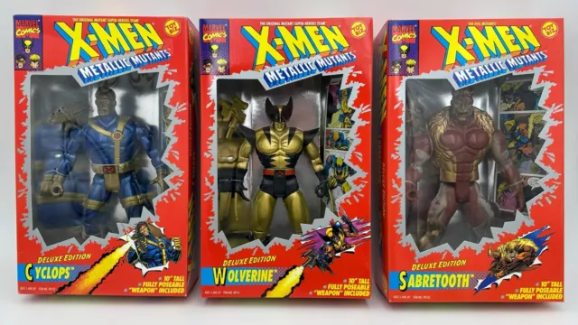 X-Men Metallic Mutants LOT Wolverine, Cyclops, Sabretooth 10" 1994 Toy Biz NEW