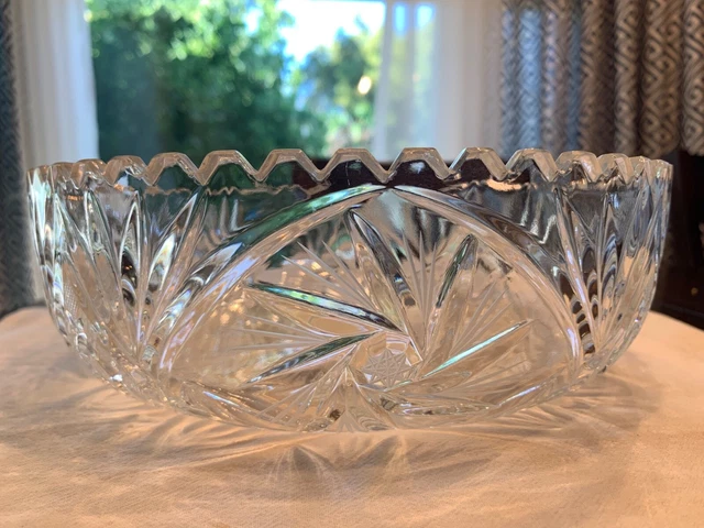 Vintage American Brilliant Cut Glass Crystal Bowl Hobstars 10" 2